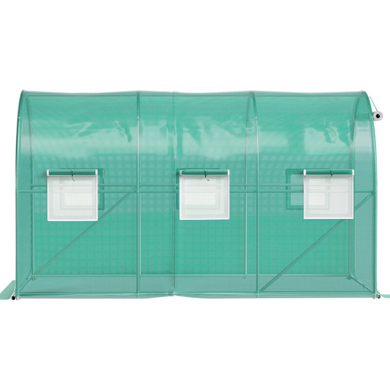 Outdoor Walk-In Greenhouse with Zippered Door, Roll-Up Windows and Steel Frame-Green image number 5
