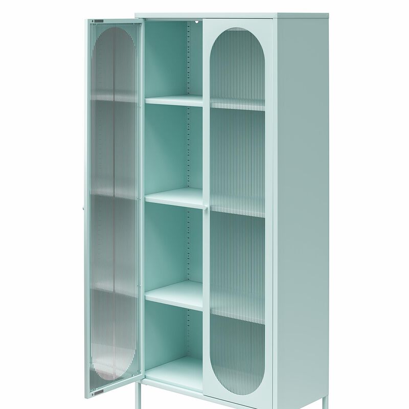 Luna Tall 2 Door Accent Cabinet with Fluted Glass