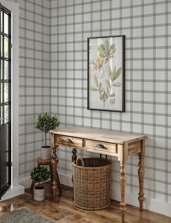 Twain Charcoal Plaid Wallpaper (Set of 2)