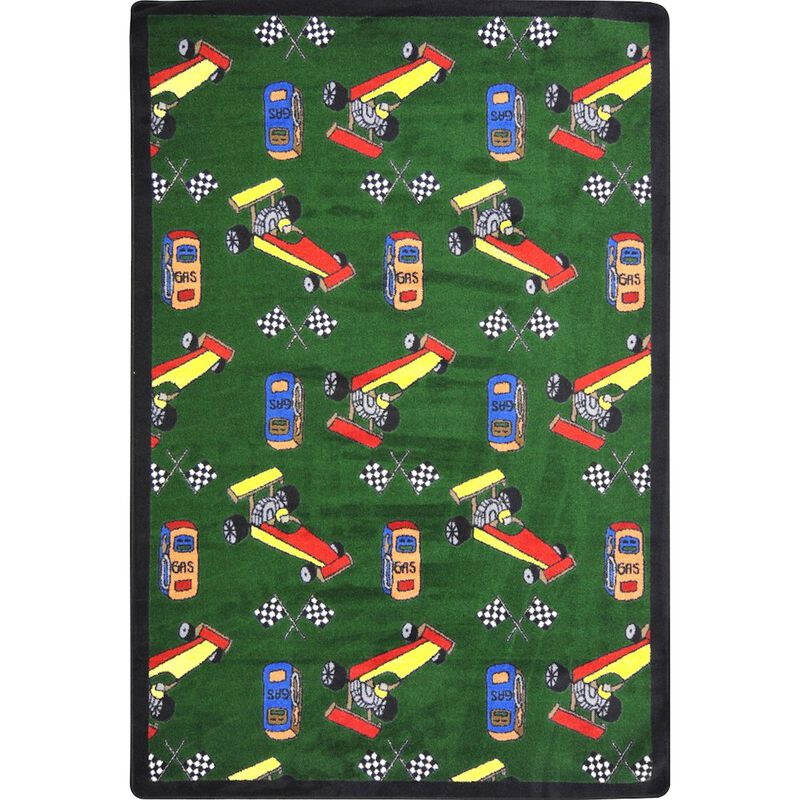 Joy Carpets Playful Patterns Pit Stop 3'10 x 5'4 Area Rug in Color Green