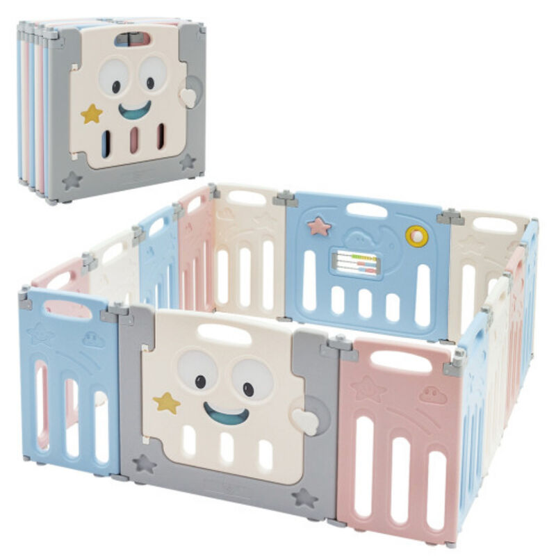 14-Panel Foldable Baby Playpen Kids Activity Centre - Multi Color