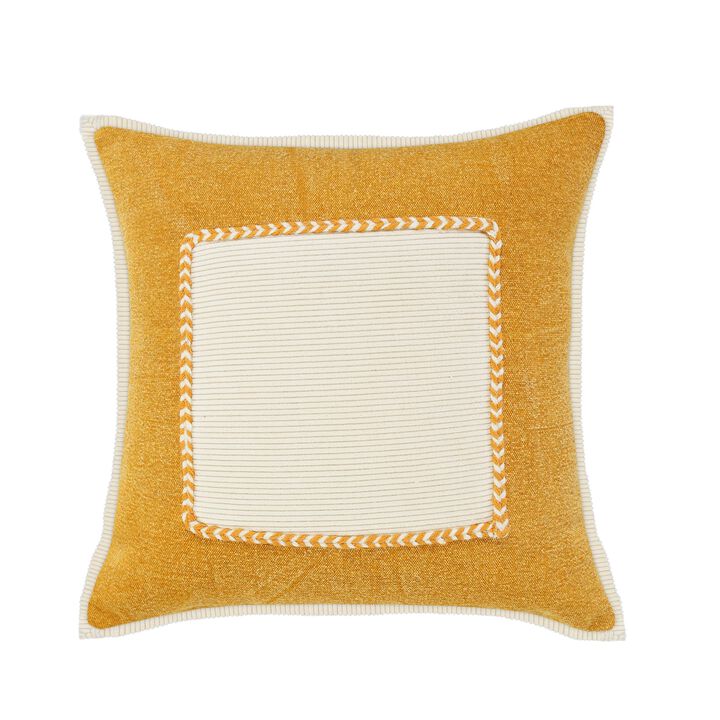 20" Yellow and Cream Framed Square Throw Pillow