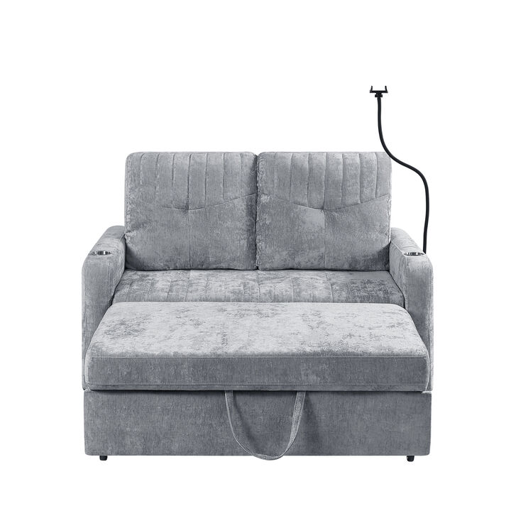 Merax Modern Loveseat Pull-out Sofa Bed with Cup Holders