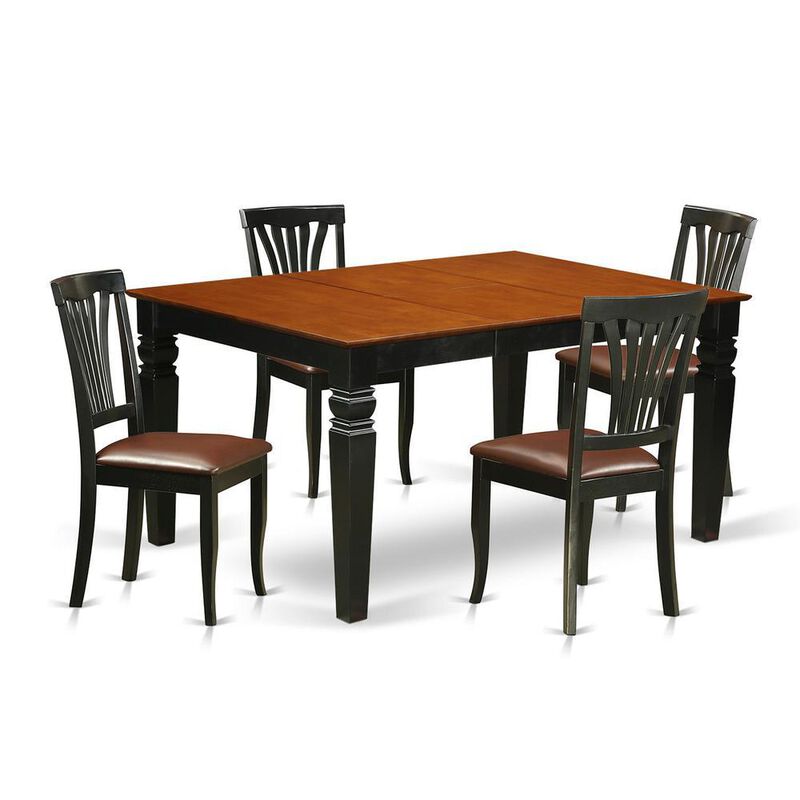 5 Pc Kitchen table set with a Kitchen Table and 4 Leather Dining Chairs in Black