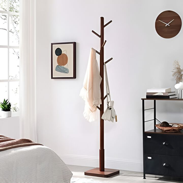 Mid-Century Modern Wood Coat Rack with Adjustable Height and Tripod Base