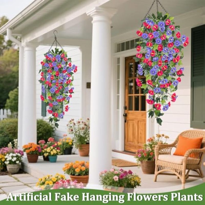 Fuchsia Artificial Hanging Morning Glory Flowers UV Resistant Outdoor Garden image number 3