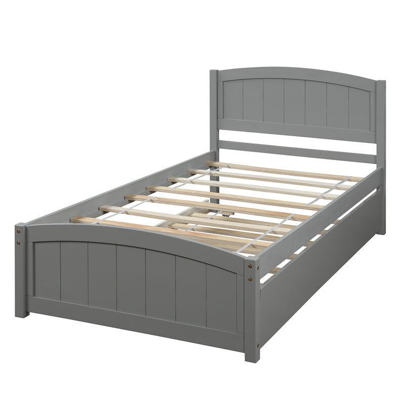 Whisen Modern Design Twin Size Platform Bed with Trundle - White