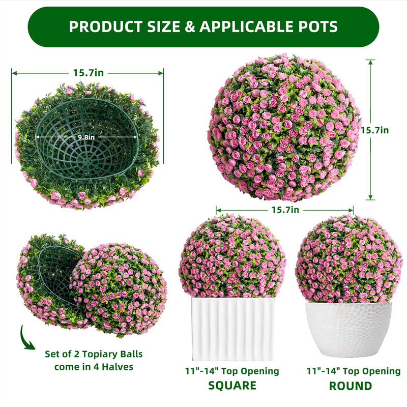 Artificial Topiary Flower Balls, Set of 2 Decorative Topiary Balls Hanging Grass Ball image number 1