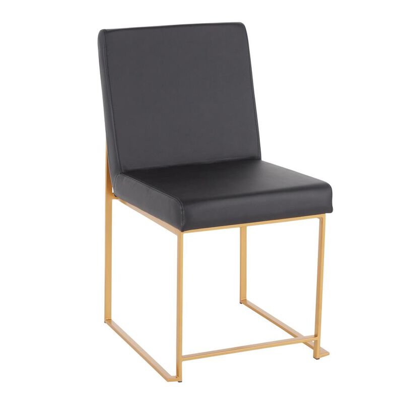 LumiSource Gold Metal, Black PU High Back Fuji Dining Chair - Set of 2