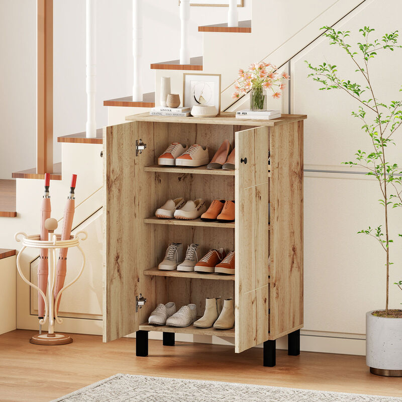 4-Tier Shoe Storage Organizer with 2 Doors and Adjustable Shelves-Natural image number 7