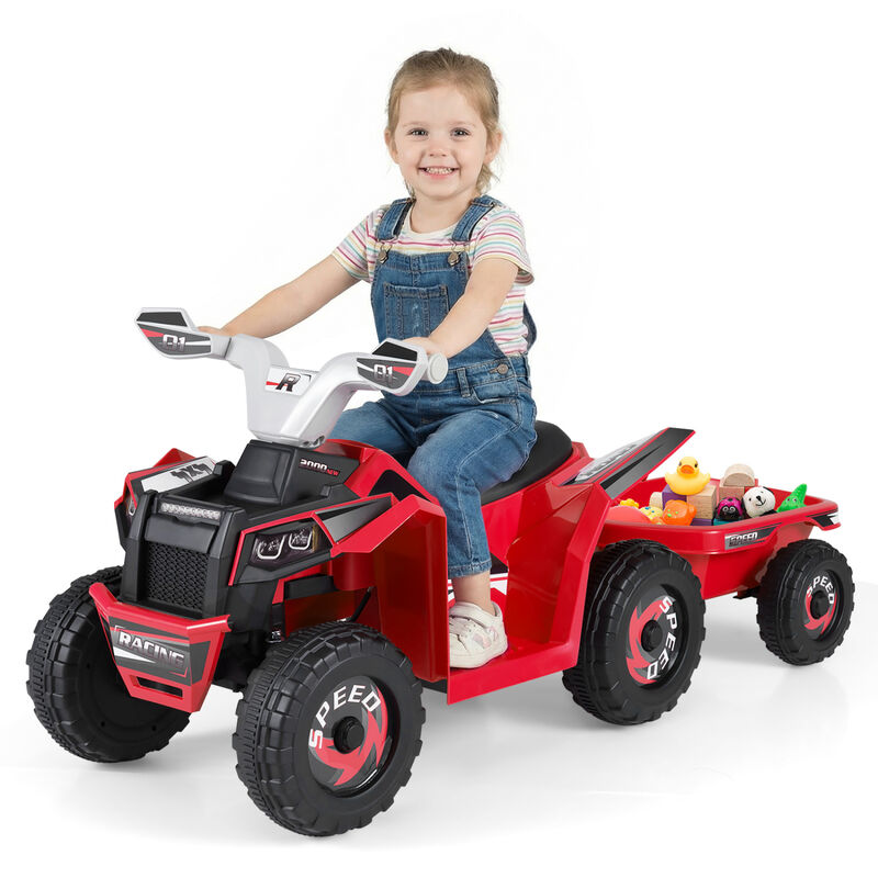 Kids 6V Ride On ATV Quad Car with Detachable Trailer for Outdoor Play image number 3