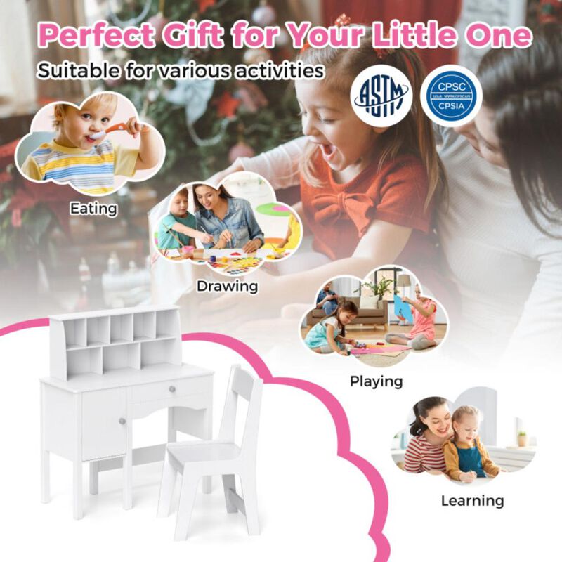 Hivvago Kids Study Desk and Chair Set with Chair Hutch and Storage Cabinet for 3+ Years Old