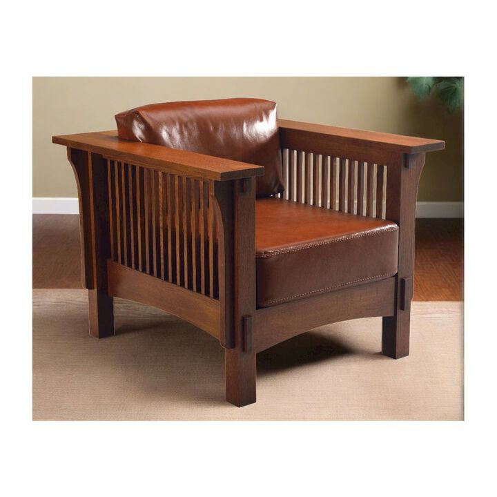 Crafters and Weavers Craftsman Crofter Mission Style Arm Chair - Russet Brown Leather