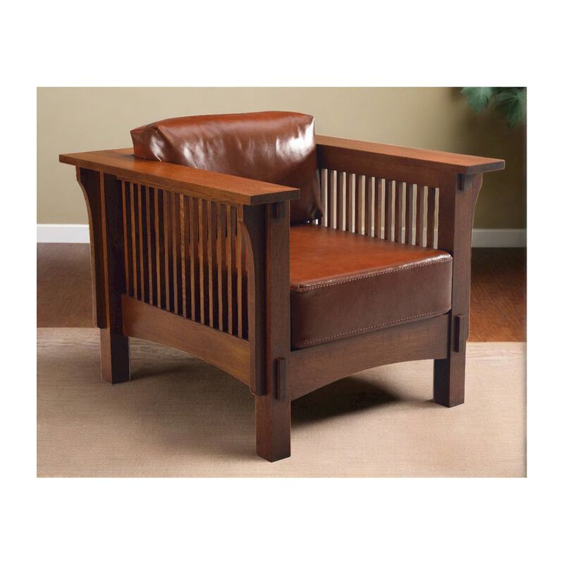 Crafters and Weavers Craftsman Crofter Mission Style Arm Chair - Chesnut Brown Leather