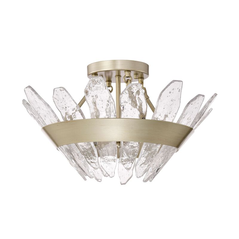 Rosina Brushed Silver-ish Champagne 3-Light 19.1" Modern Seeded Glass Panel Flush Mount Flush Mount image number 8