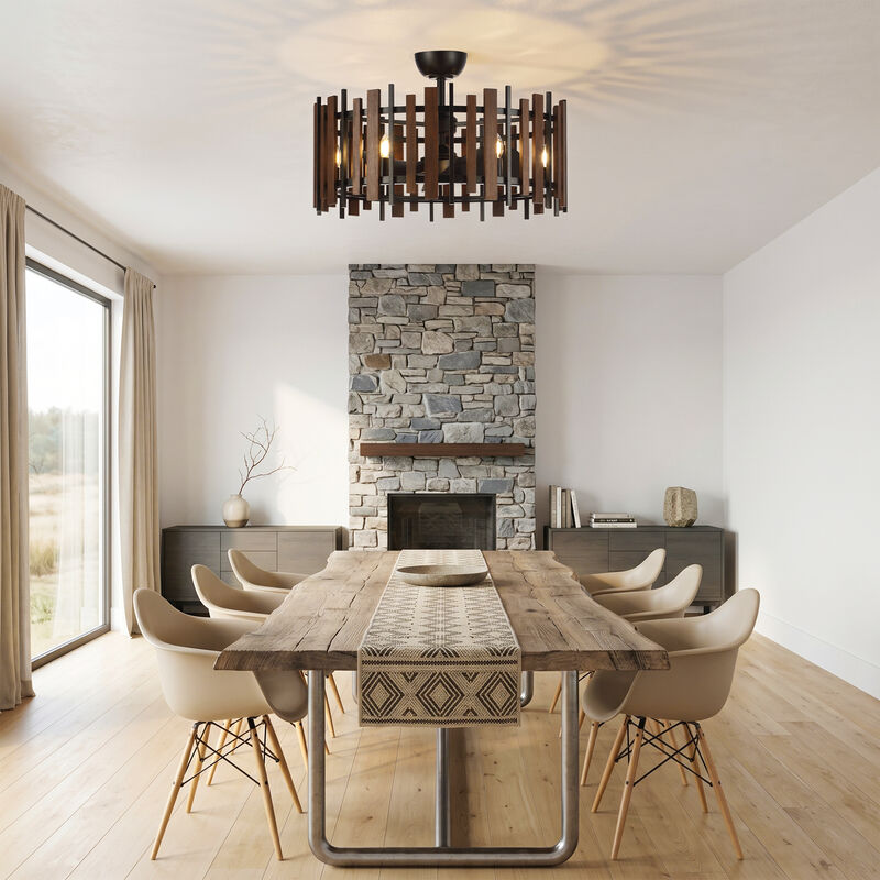 31" Modern Farmhouse Black Reversible 6-Speed Caged Ceiling Fan with Light and Remote for Bedroom, Living Room or Dining Room image number 2