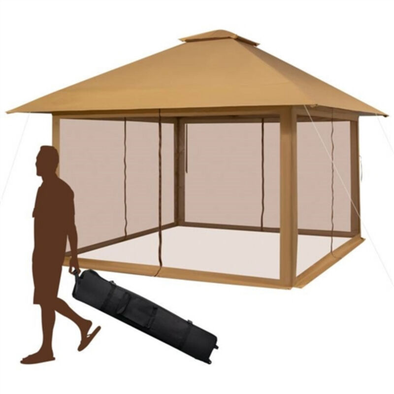 Pop-Up Outdoor Gazebo Canopy with Mesh Mosquito Netting Sidewalls for Patio