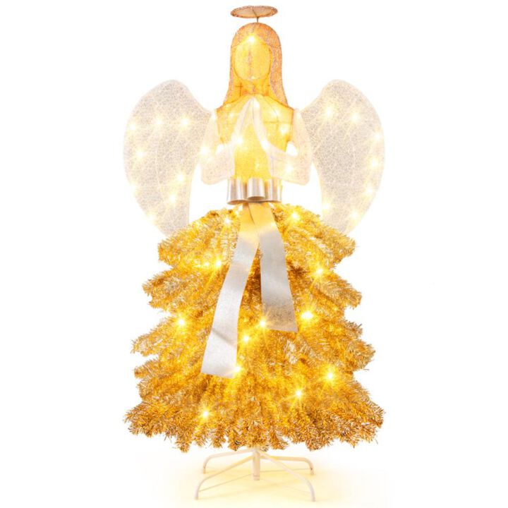 Hivvago 5.2 Feet Lighted Angel Artificial Christmas Tree with Warm White LED Lights