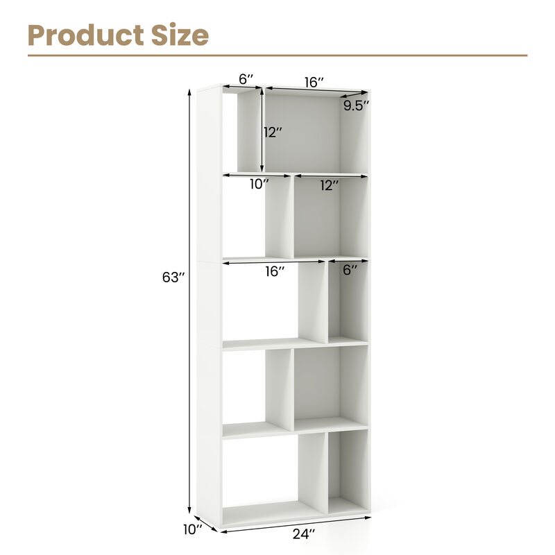 Modern Tall 5-Tier Bookshelf with 10 Geometric Cubes &ndash; Space-Saving Organizer