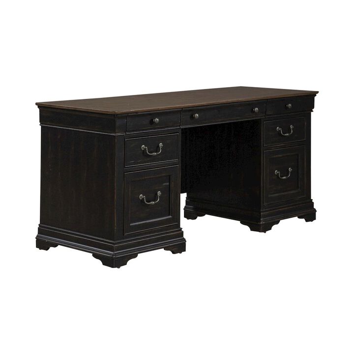 Liberty Furniture 5 Piece Home Office Set with Desk, Credenza and Hutch - Aged Charcoal