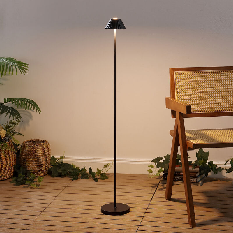Mallory 44" Modern Minimalist Indoor/Outdoor Iron Pleated Shade Rechargeable/Cordless Dimmable Integrated LED Floor Lamp