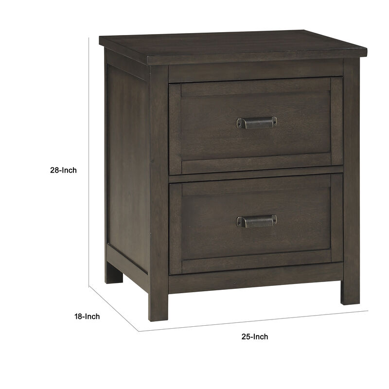 Bron Nightstand, 2 Drawers, Dark Cherry Brown Birch Veneer, 28 Inch - Benzara