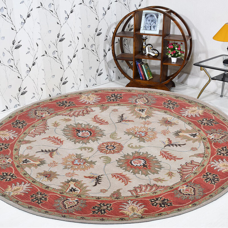 RUGSOTIC CARPETS HAND TUFTED WOOL ECO-FRIENDLY AREA RUGS - Beige & Red, Classic Oriental Traditional  Design, High Pile Thick Handmade Anti Skid Area Rugs (K00106) image number 1