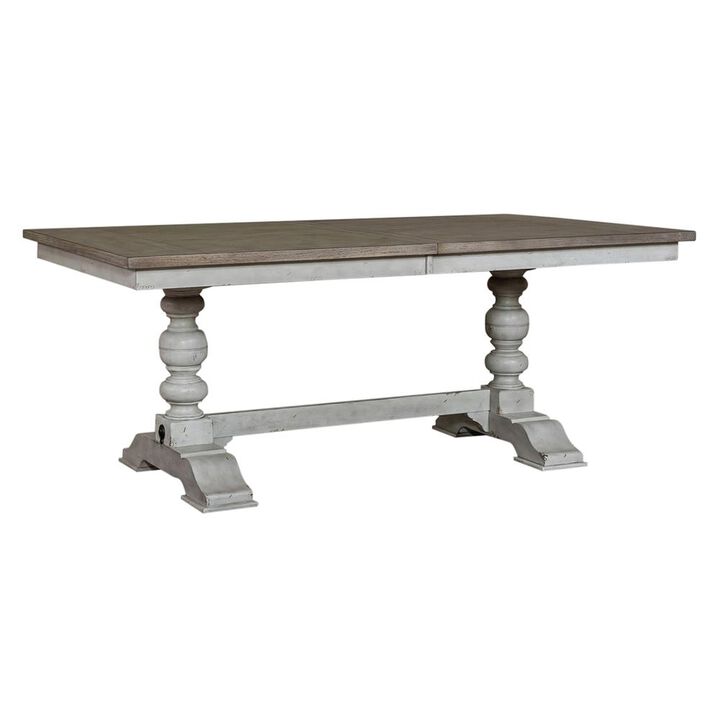 Liberty Furniture Whitney 5 Piece Trestle Table Set - Antique Linen w/ Weathered Gray