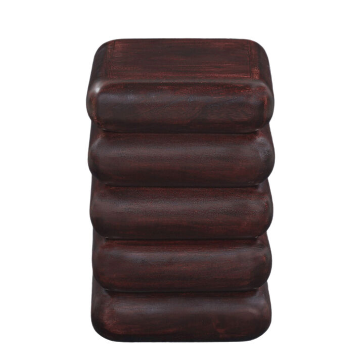 Zyra 18" Side End Table | Sculptural Stacked Design |  Dark Cherry Brown Acacia Wood