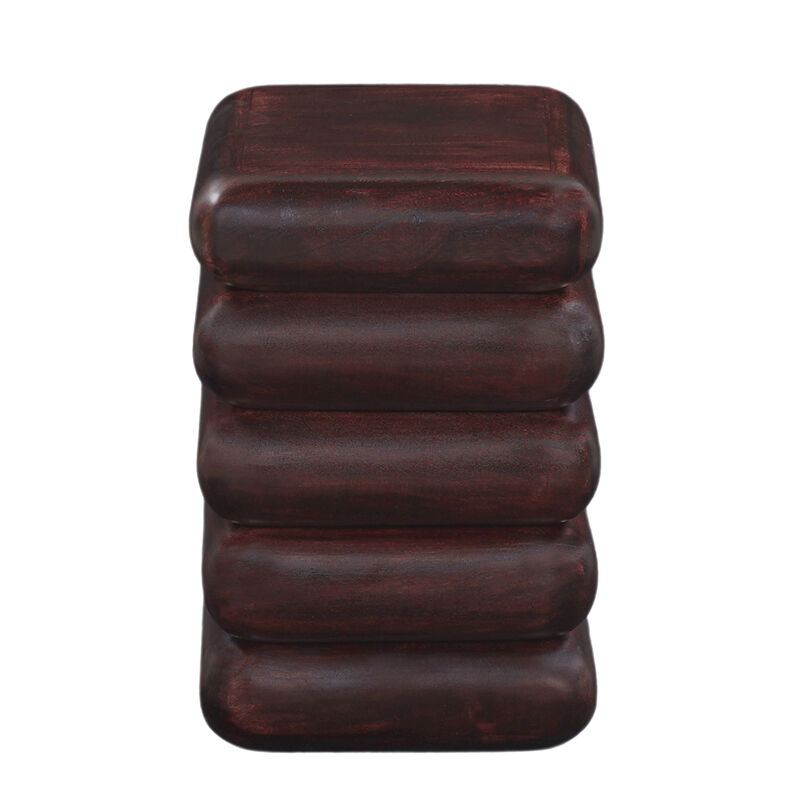 Zyra 18" Side End Table | Sculptural Stacked Design |  Dark Cherry Brown Acacia Wood
