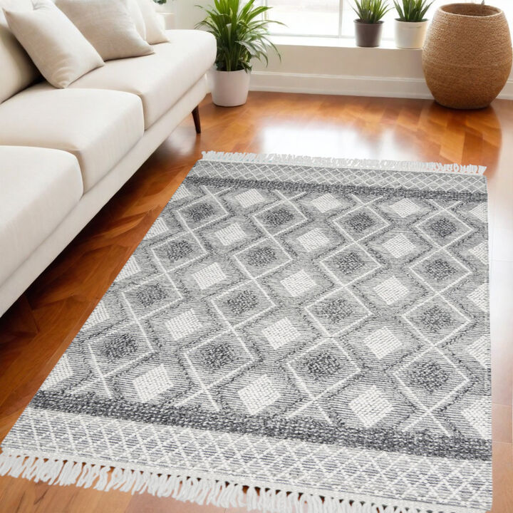 HomeRoots Floral Medallion Flatweave Handmade Area Rug With Fringe