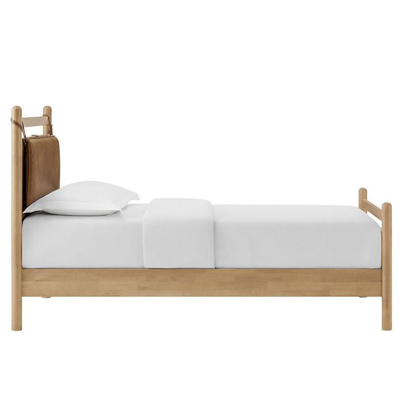 Leni Twin Size Vegan Leather and Wood Platform Bed Frame image number 5