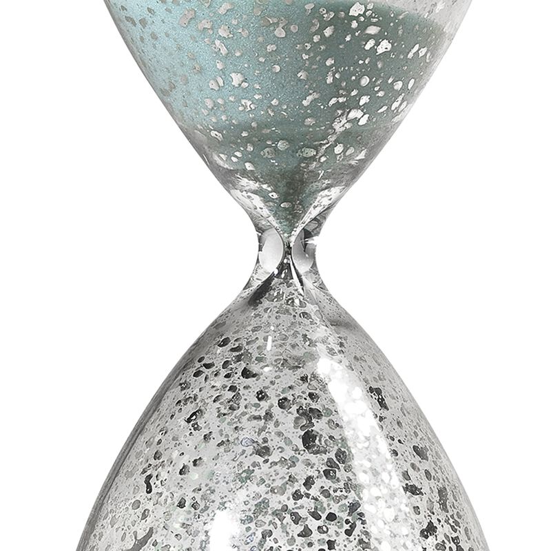 Doug 10 Inch Decorative 60 Minute Hourglass Accent Decor, Teal Blue Sand - Benzara