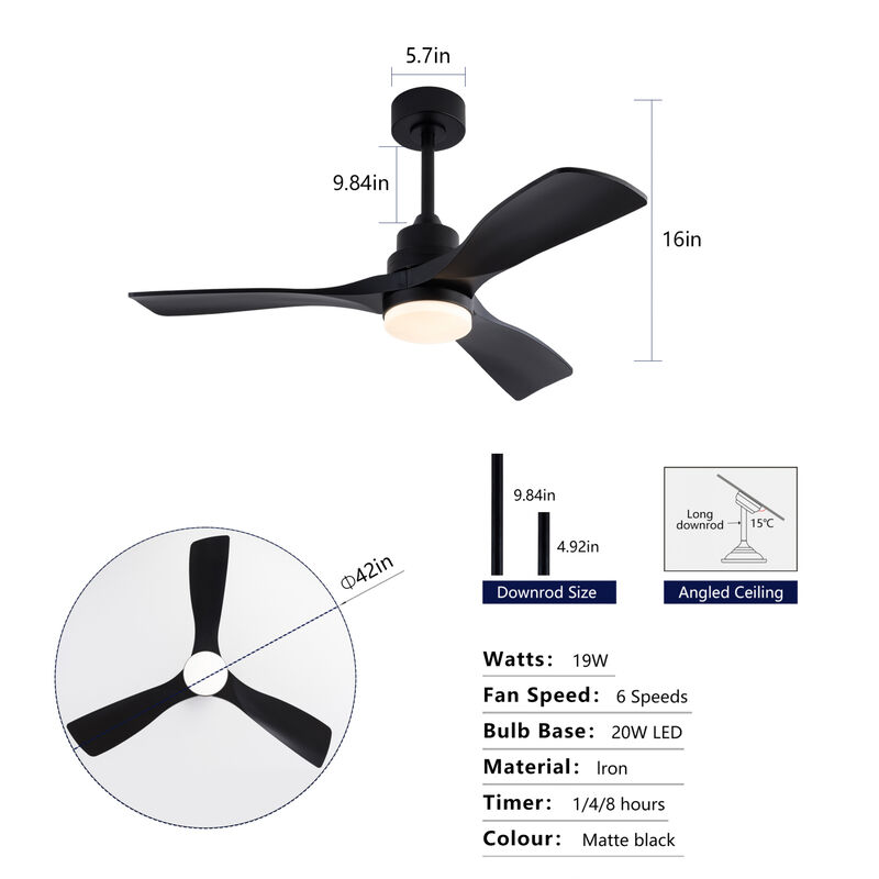 ELEMENT ACE 42 Inch Noiseless Ceiling Fan with Integrated LED Lighting, Remote Control, Reversible DC Motor, 3 Blades for Patios, Farmhouse and Home Use image number 2