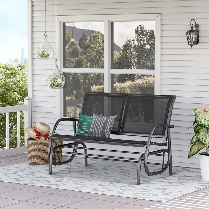 2-Person Outdoor Glider Bench, Patio Double Swing Rocking Chair Loveseat w/Powder Coated Steel Frame