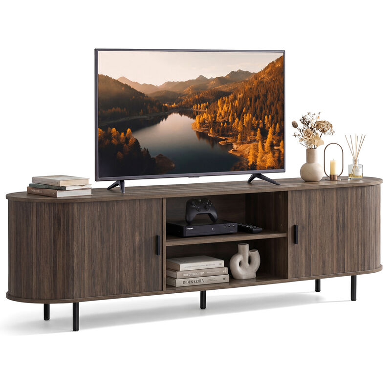 Modern Entertainment Center TV Stand with Fluted Sliding Doors image number 3