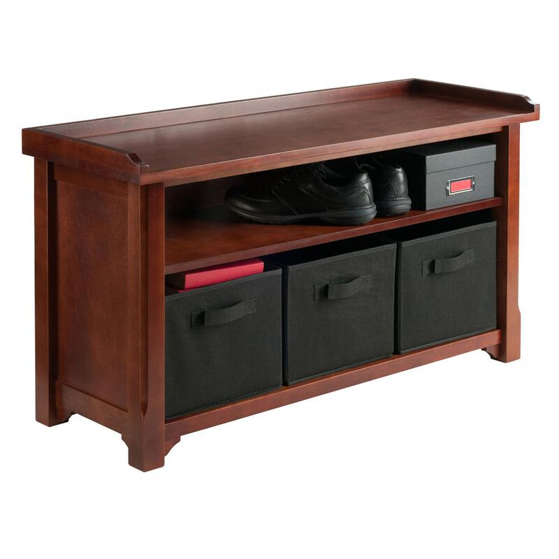 Verona Storage Bench with 3 Foldable Black Color Fabric Baskets