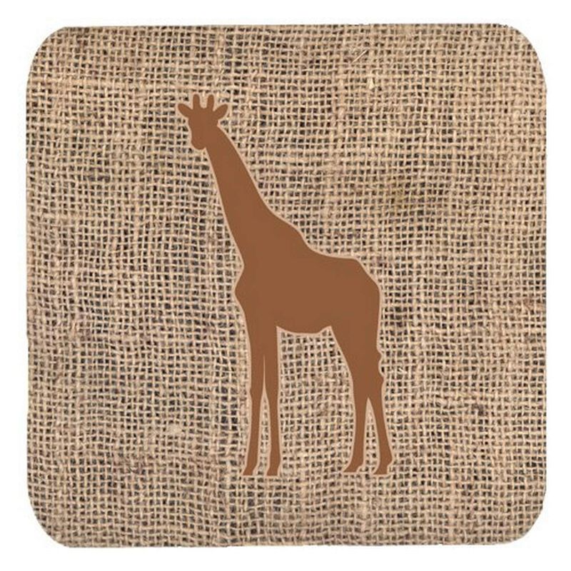 Caroline's Treasures BB1001-BL-BN-FC Giraffe Burlap and Brown Foam Coasters (Set of 4), 3.5 H x 3.5 W, Multicolor