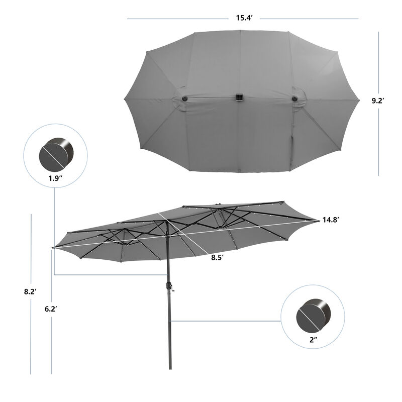 Solar LED Patio Umbrella with 48 Lights for Backyard Deck and Garden Use