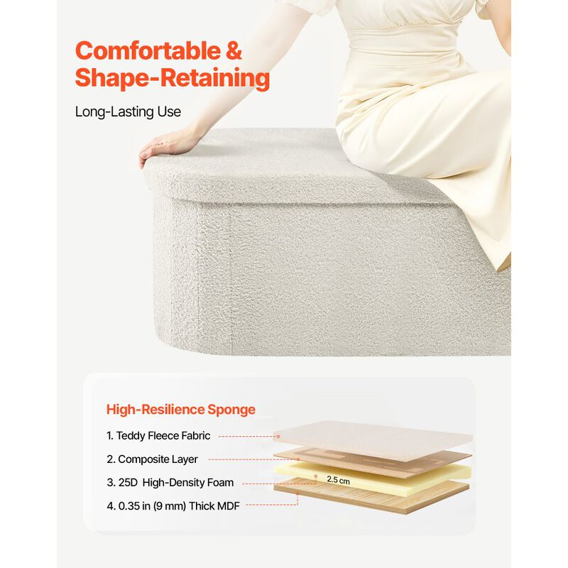 Teddy Fleece Storage Ottoman Bench with Folding Design for Bedroom Entryway image number 4