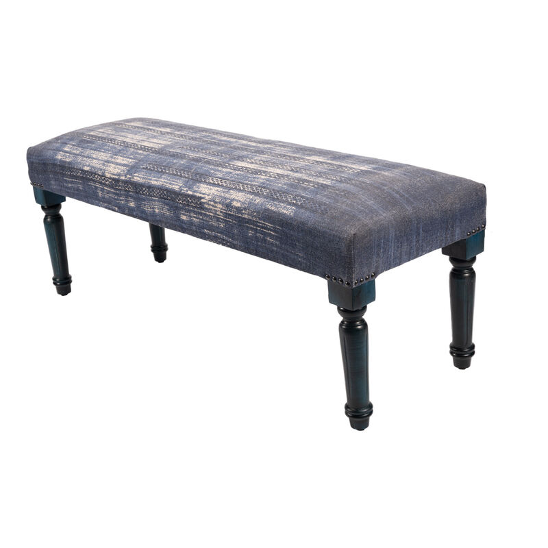 Versatile Upholstered Bench – Abstract Patterned Fabric Seat with Wooden Base