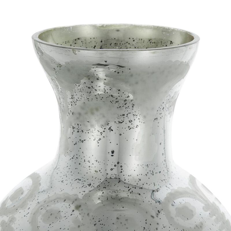 HomeRoots 18" Antiqued Silver Floral Glass Table Vase image number 3