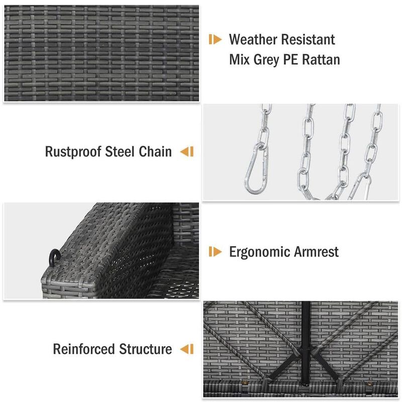 Mondawe 2-Person Patio PE Wicker Hanging Porch Swing Bench Chair Cushion 800 Pounds