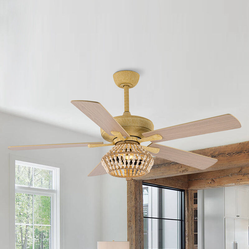 52" BohoSand Gold Cage Ceiling Fan with Remote and Light Kit