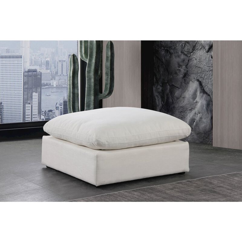 Meridian Furniture Comfy Cream Linen Textured Fabric Modular Ottoman