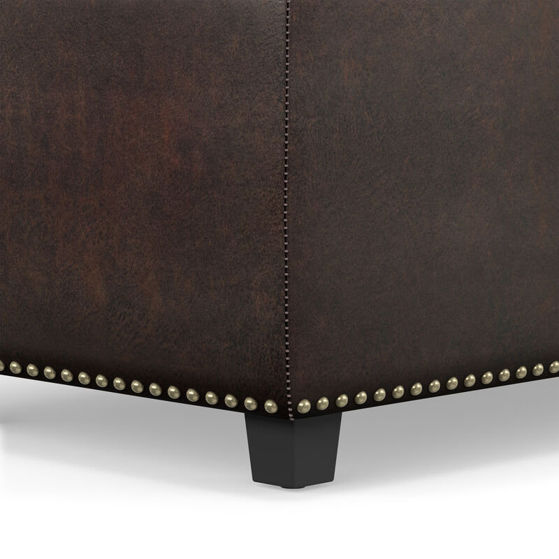 Hamilton 48 inch Wide Transitional Rectangle Storage Ottoman in Distressed Brown Vegan Faux Leather, Assembled image number 9