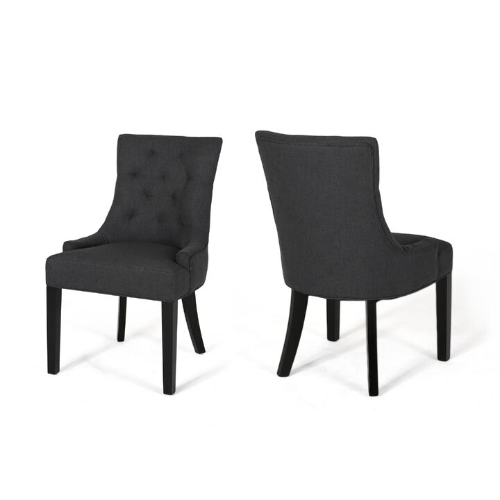 Chen Dining Chair Set of 2, Upholstered Tufted Backrest, Gray Fabric