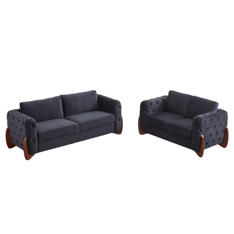 Boncok 2‑Piece Mid‑Century Modern Button Tufted Velvet Sofa Set image number 0