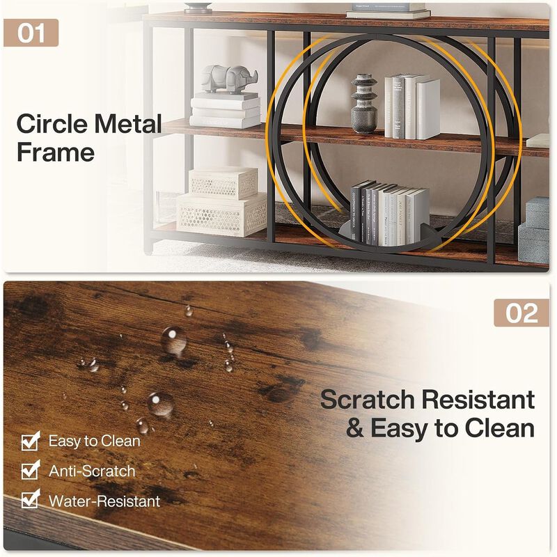 Tribesigns Rustic 3-Tier Wood Console Table with Storage Shelves image number 3