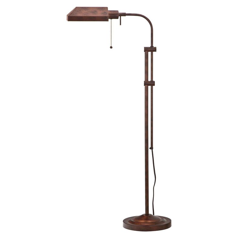 Metal Rectangular Floor Lamp with Adjustable Pole, Bronze - Benzara